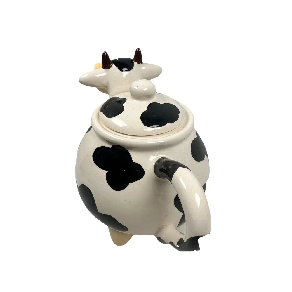 Cute Cow Teapot Ceramic Farm Animal Tea Pot Black White Kitchen Decor New